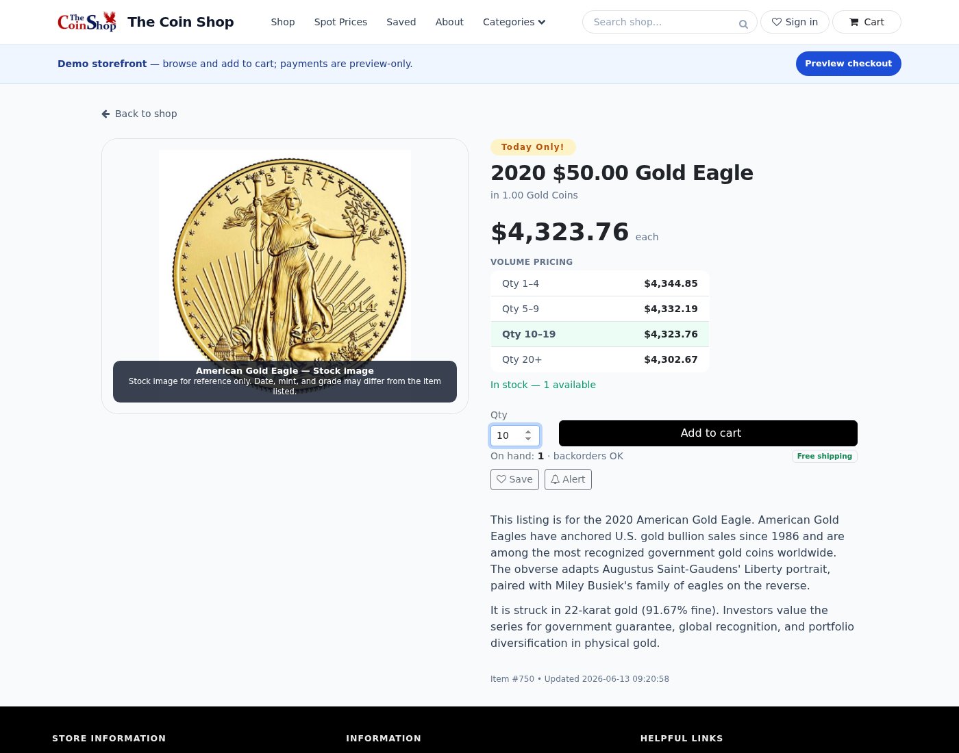 Volume pricing table on product page