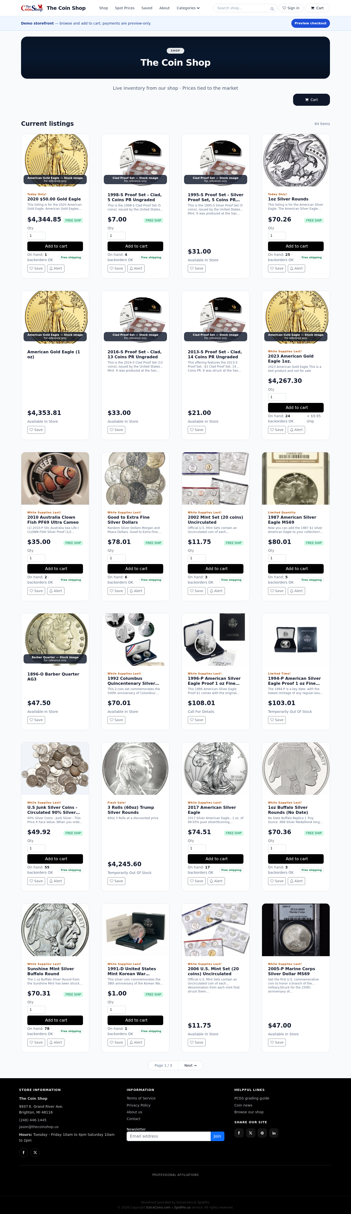 Checkout with ship, pickup, and payment options