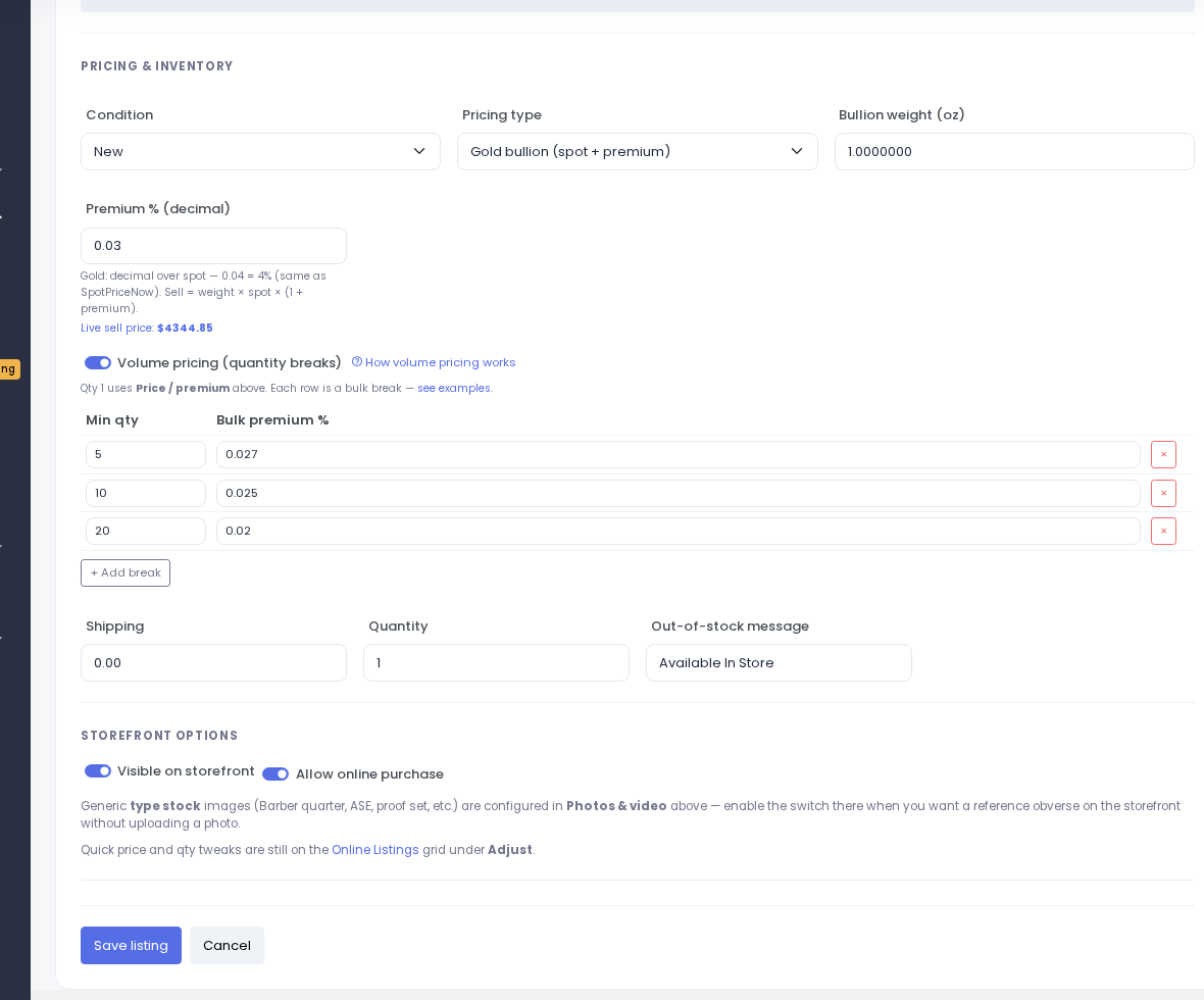 Volume pricing on listing edit form