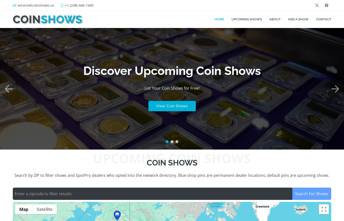 CoinShows.us national coin show calendar and dealer map